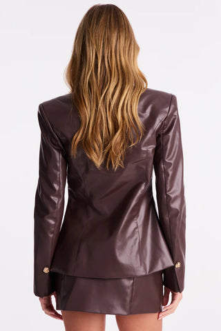 Power Player Faux Leather Blazer Skirt Set
