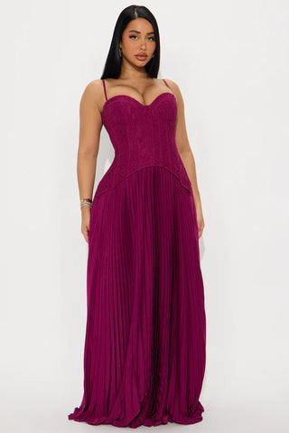 Daniella Lace Corset Pleated Maxi Dress
