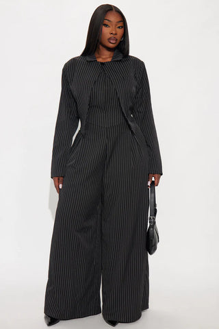 Laurel Pinstripe 2 Piece Jumpsuit - Black/White