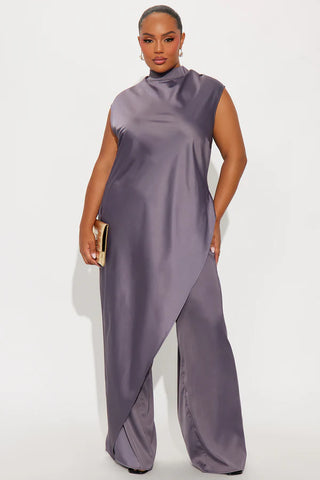Camille Assymetrical Satin Pant Set