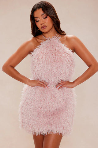 Claire Backless Faux Fur Mini Dress