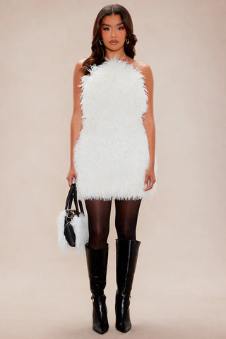 Claire Backless Faux Fur Mini Dress