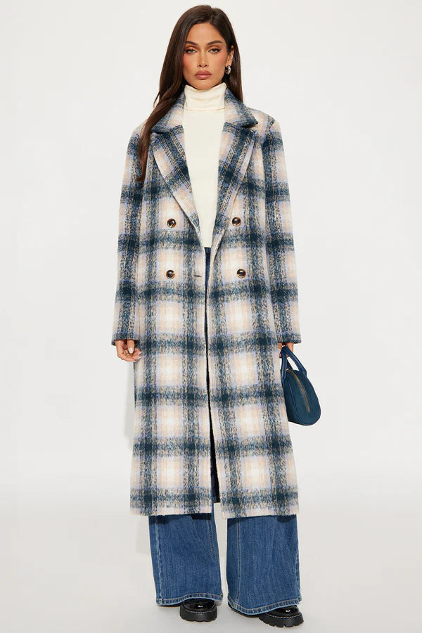Downtown Cozy Plaid Double Breasted Coat