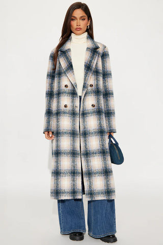 Downtown Cozy Plaid Double Breasted Coat