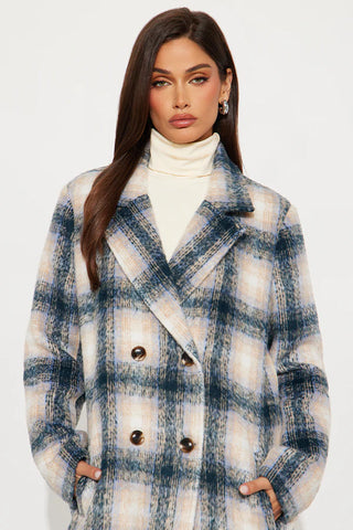 Downtown Cozy Plaid Double Breasted Coat