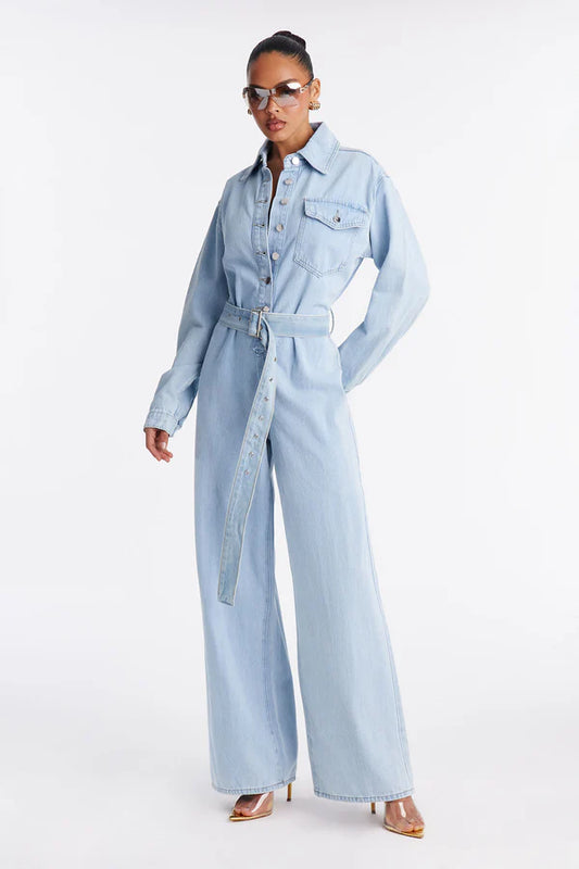 Denise Belted Denim Jumpsuit