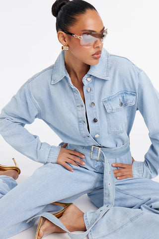Denise Belted Denim Jumpsuit
