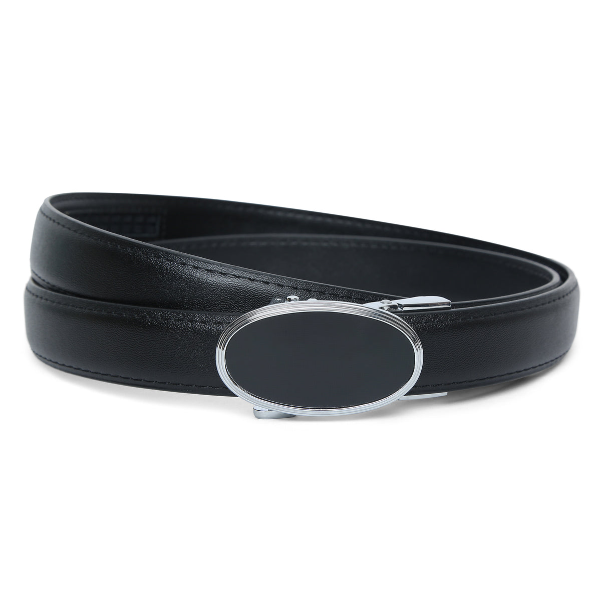 Oval Silver Women Auto Lock Belt