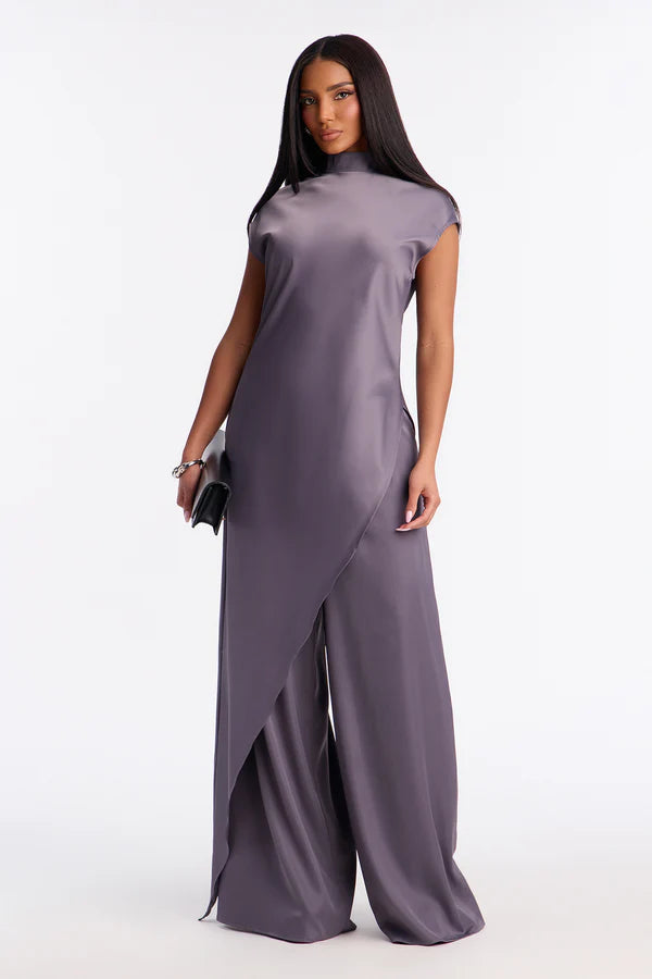 Camille Assymetrical Satin Pant Set