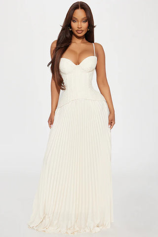 Daniella Lace Corset Pleated Maxi Dress