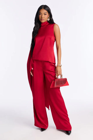 Karina Mock Neck Asymmetrical Wide Leg Pant Set