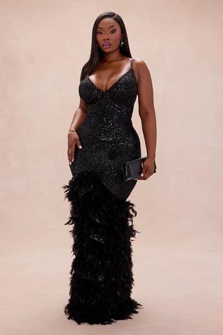 Felicity Sequin Feather Gown