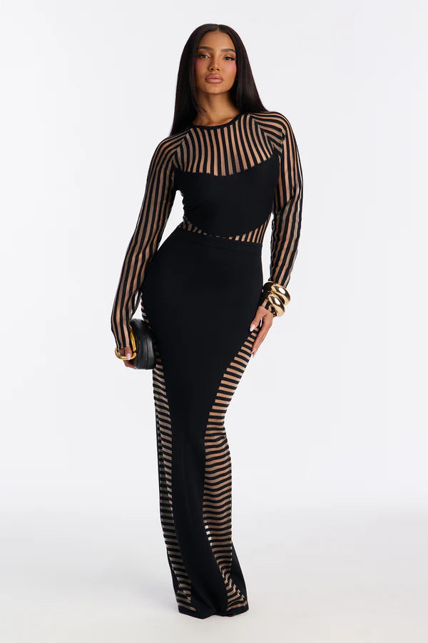 Sleeker Than You Striped Maxi Dress - Black