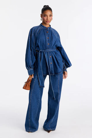 Gemma Tie Waist Denim Pant Set