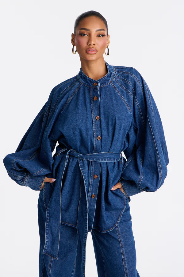 Gemma Tie Waist Denim Pant Set