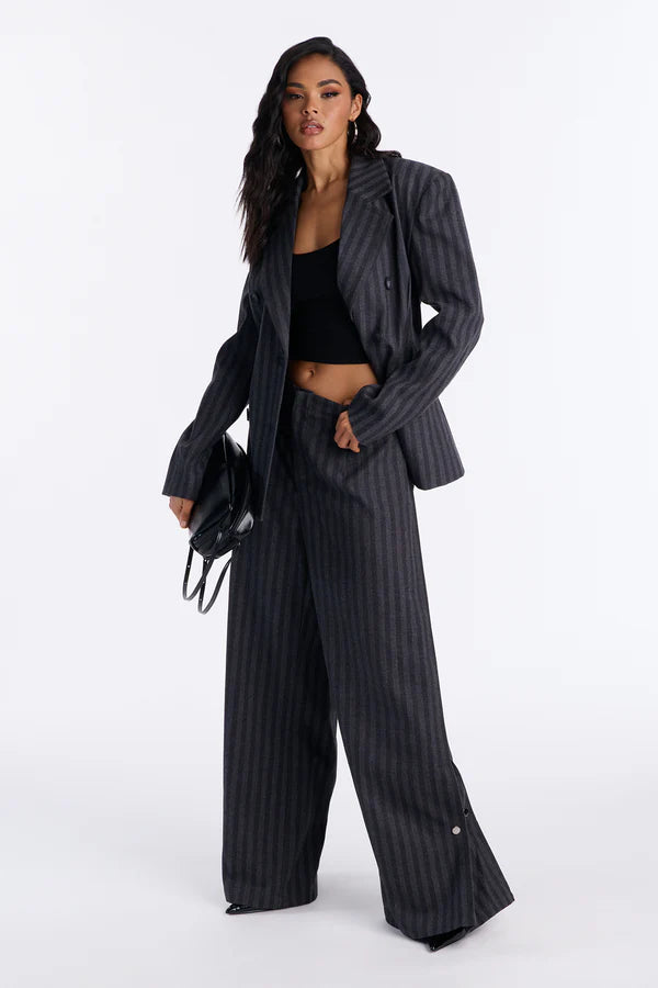 Wall Street Striped Wide Leg Trousers