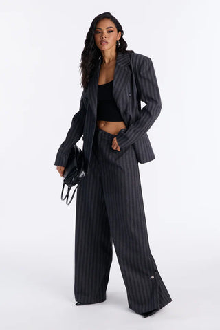 Wall Street Striped Wide Leg Trousers