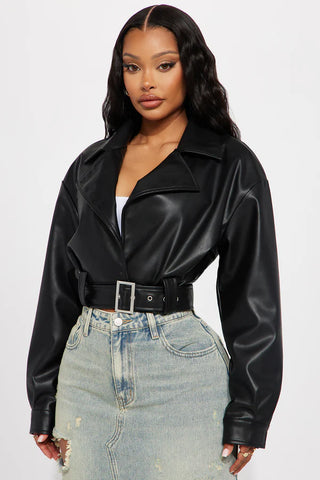 My Best Behavior Faux Leather Cropped Jacket