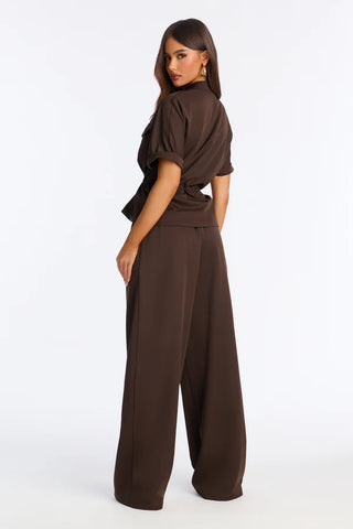 Niveah Wide Leg Pant Set - Brown