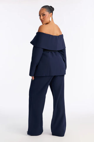 Bethany Off Shoulder Belted Pant Set - Navy