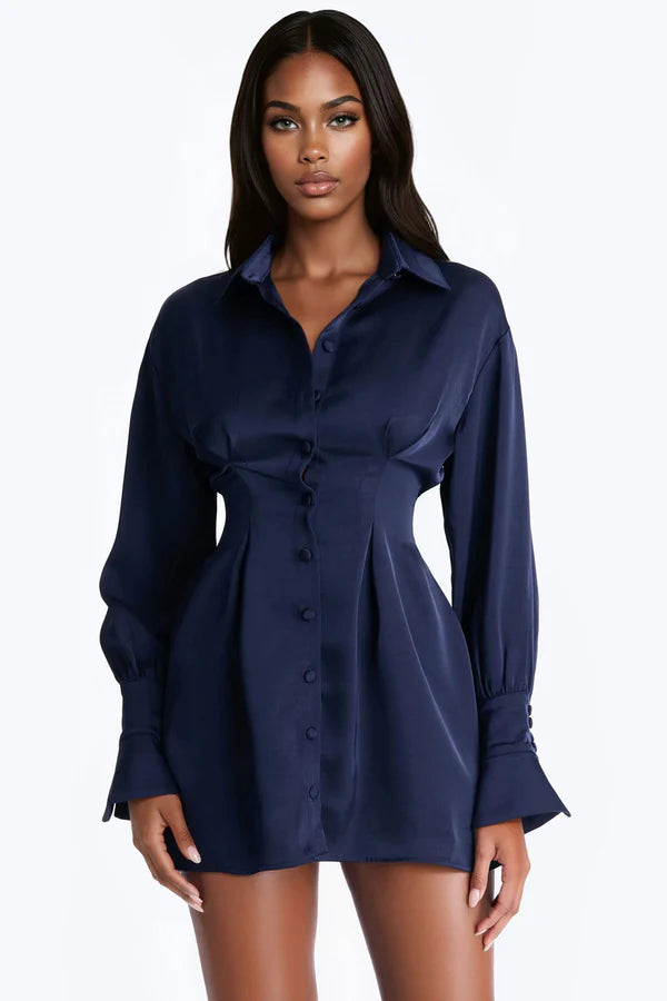 Samantha Long Sleeve Stretch Satin Mini Dress