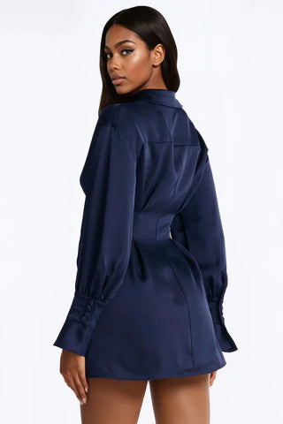 Samantha Long Sleeve Stretch Satin Mini Dress