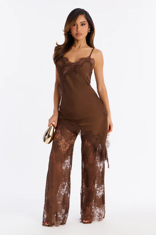 Yasmin Satin Lace Pant Set