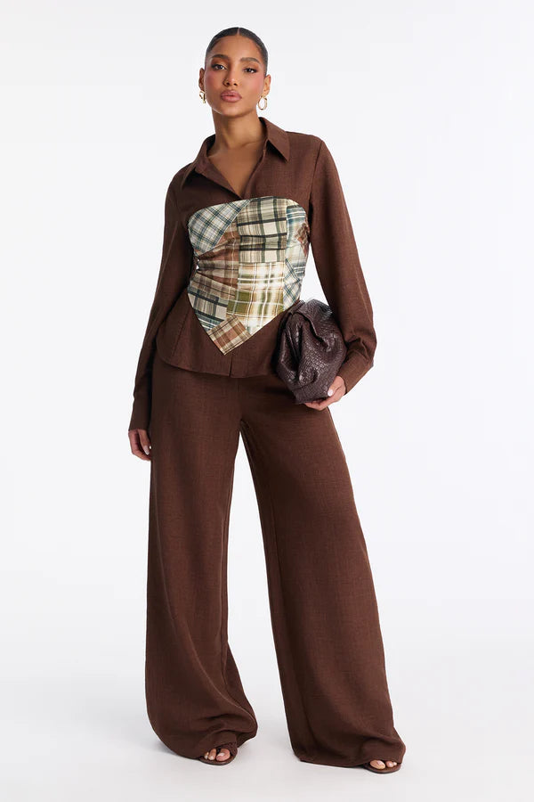 Rylee 3 Piece Scarf Pant Set - Brown