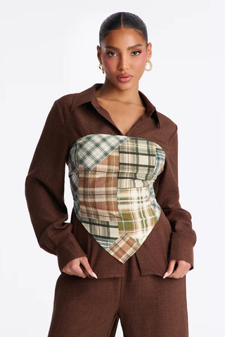 Rylee 3 Piece Scarf Pant Set - Brown