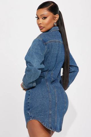 Alessandra Denim Mini Dress - Medium Wash