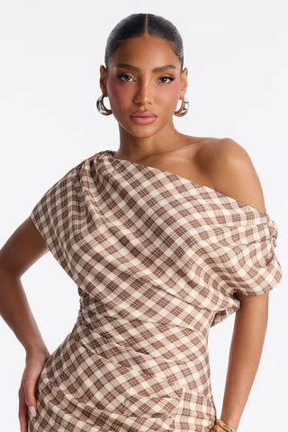 Too Unbothered Plaid Maxi Dress - Brown/combo