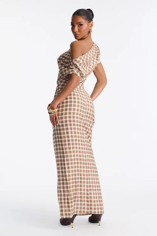Too Unbothered Plaid Maxi Dress - Brown/combo