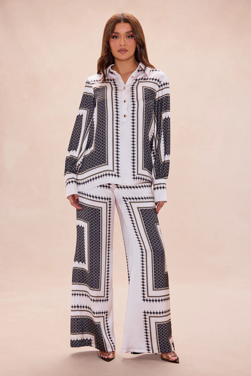 Thea Button Up Satin Pant Set