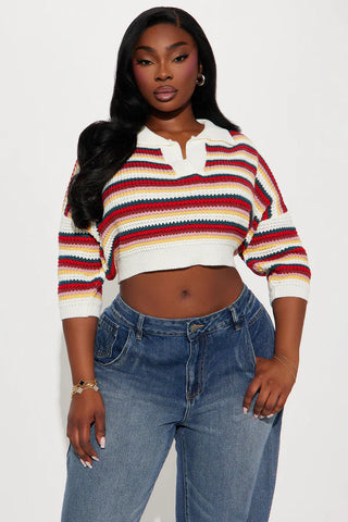 Vacay Vibe Striped Crochet Polo