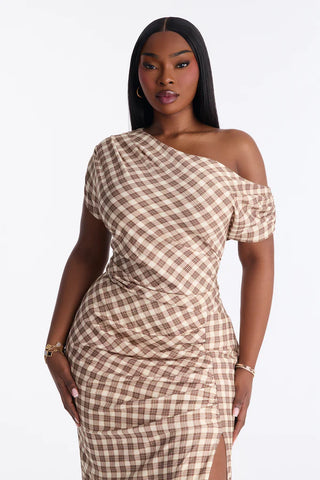 Too Unbothered Plaid Maxi Dress - Brown/combo