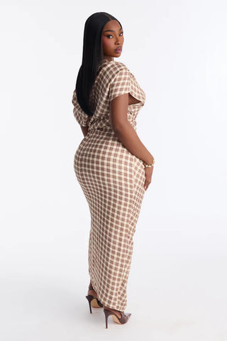 Too Unbothered Plaid Maxi Dress - Brown/combo