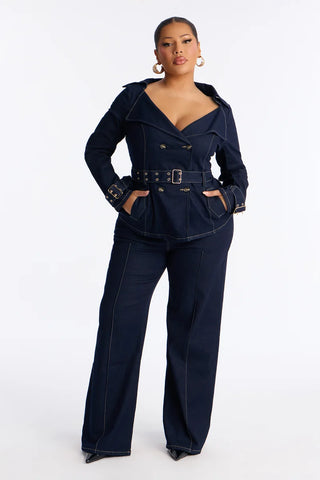 Ellanor Belted Trench Denim Pant Set