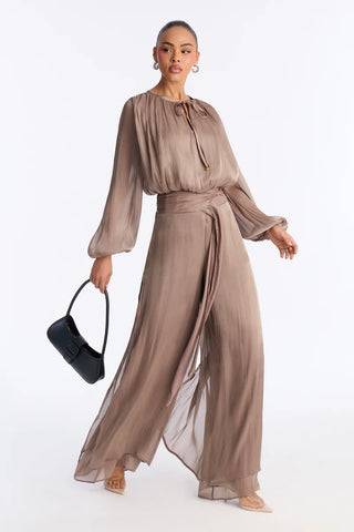 Anna Cinched Waist Draped Wide Leg Jumpsuit