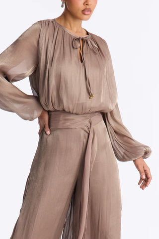 Anna Cinched Waist Draped Wide Leg Jumpsuit