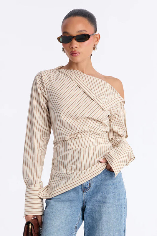 Ella One Shoulder Striped Poplin Top