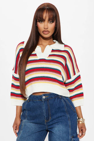 Vacay Vibe Striped Crochet Polo