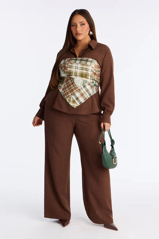 Rylee 3 Piece Scarf Pant Set - Brown