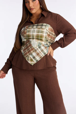 Rylee 3 Piece Scarf Pant Set - Brown