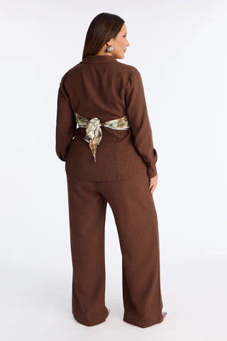 Rylee 3 Piece Scarf Pant Set - Brown