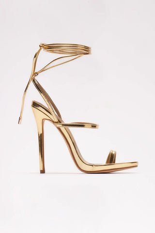 Trisha Metallic Wrap Up Heeled Sandals - Black