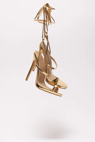 Trisha Metallic Wrap Up Heeled Sandals - Black