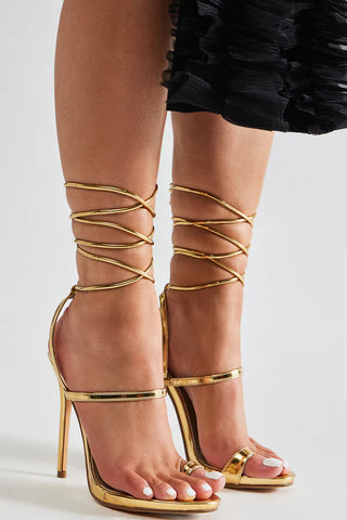 Trisha Metallic Wrap Up Heeled Sandals - Black