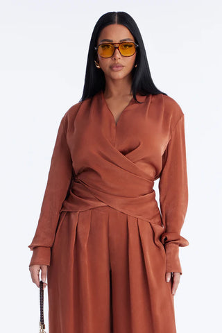 Into You Satin Pant Set - Rust