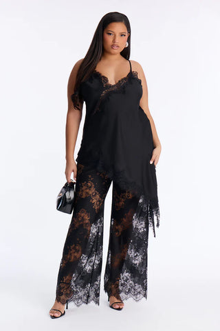 Yasmin Satin Lace Pant Set