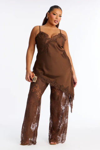 Yasmin Satin Lace Pant Set